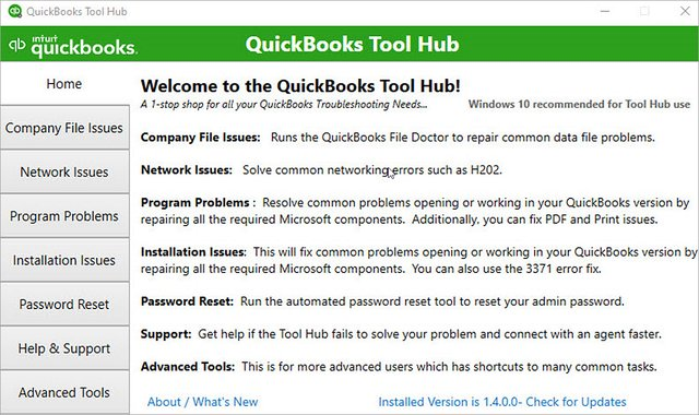 UI of QuickBooks Tool Hub