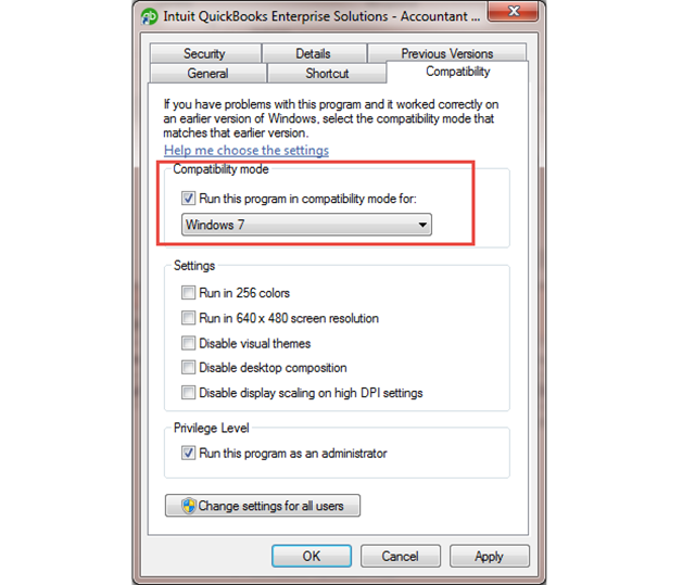 Making QuickBooks compatible with the windows