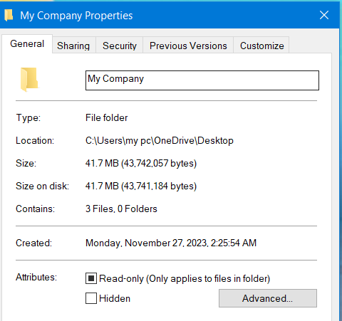 Company File Folder Properties