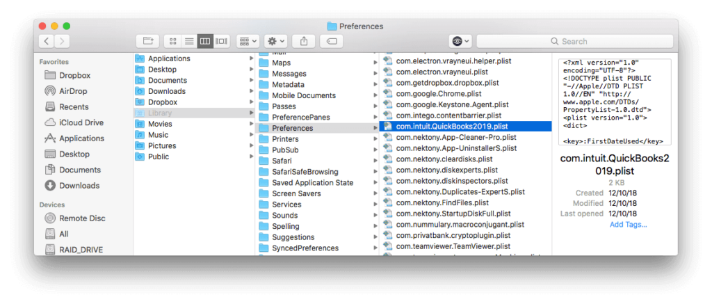 QuickBooks plist files in mac