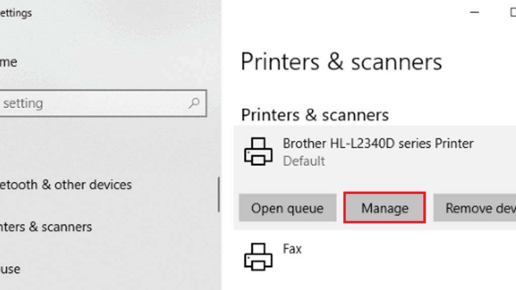 select printer and click on manage in win 10