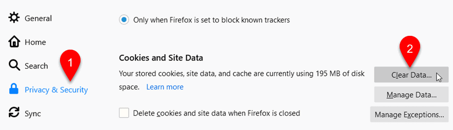 cookies and site data clear firefox